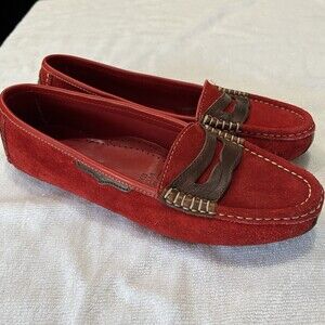 Cole Haan Country Women’s Red Suede Driving Loafer 9.5N Preppy Old Money